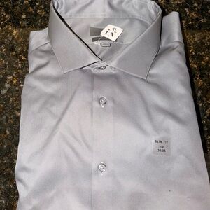 Calvin Klein Men's Slim Fit Silver Dress Shirt